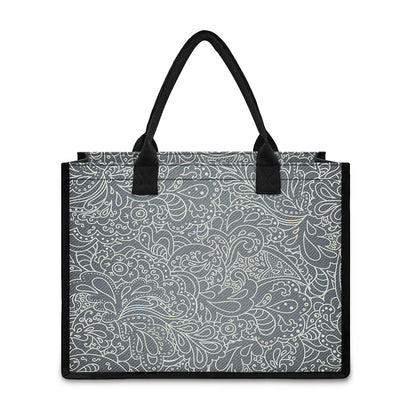 White And Grey Western Floral Print Canvas Tote Bag