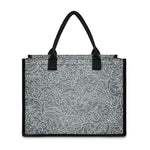 White And Grey Western Floral Print Canvas Tote Bag