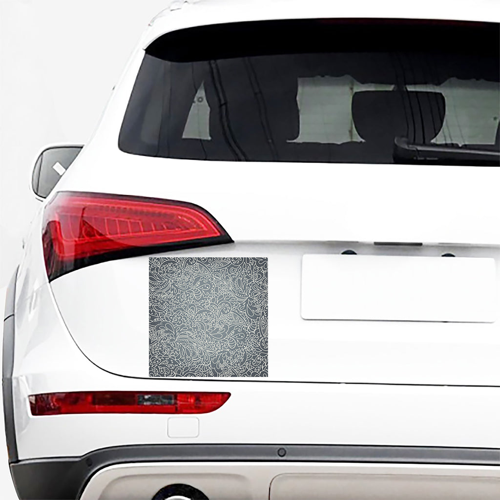 White And Grey Western Floral Print Car Sticker
