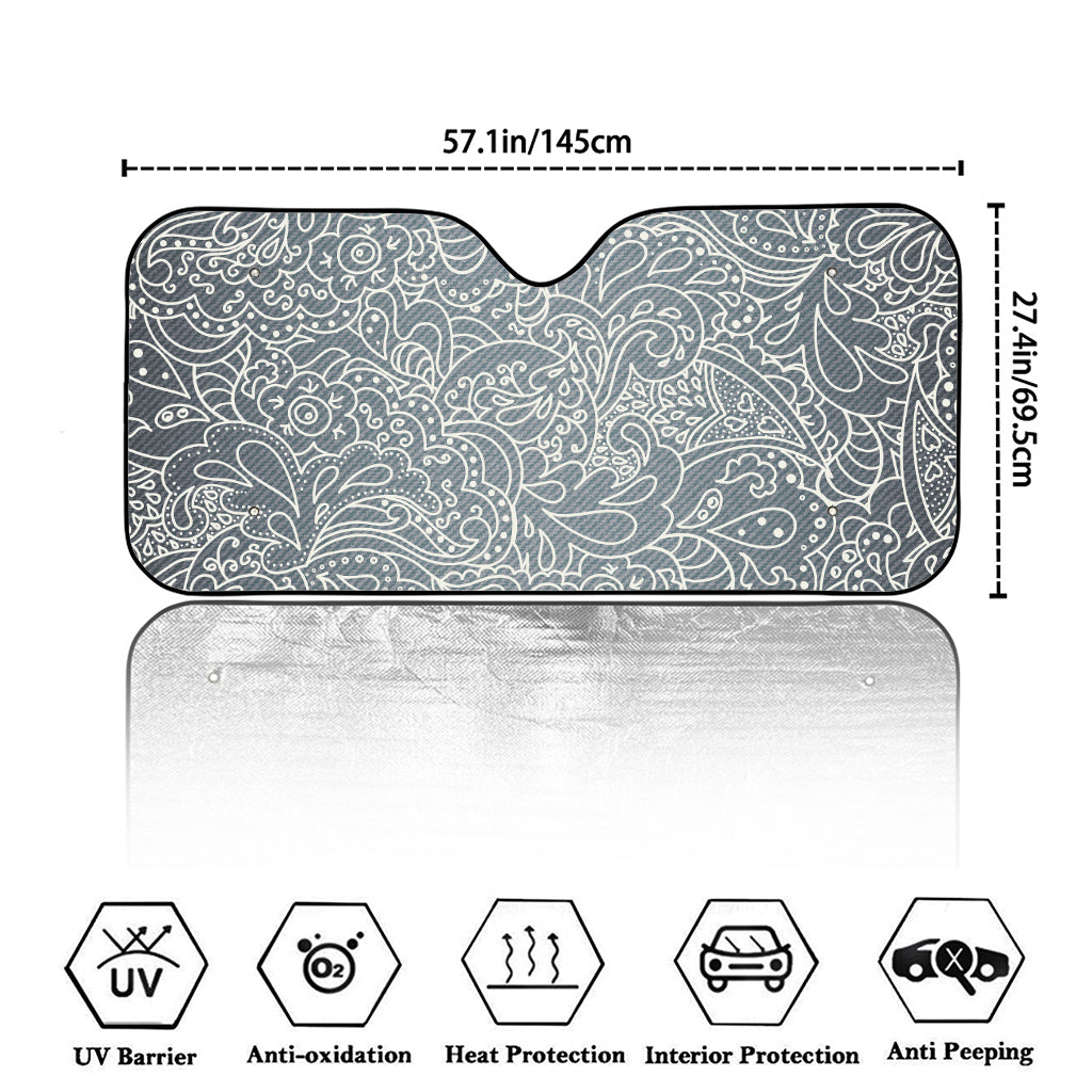 White And Grey Western Floral Print Car Windshield Sun Shade