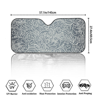 White And Grey Western Floral Print Car Windshield Sun Shade