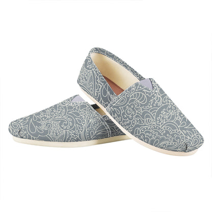 White And Grey Western Floral Print Casual Shoes