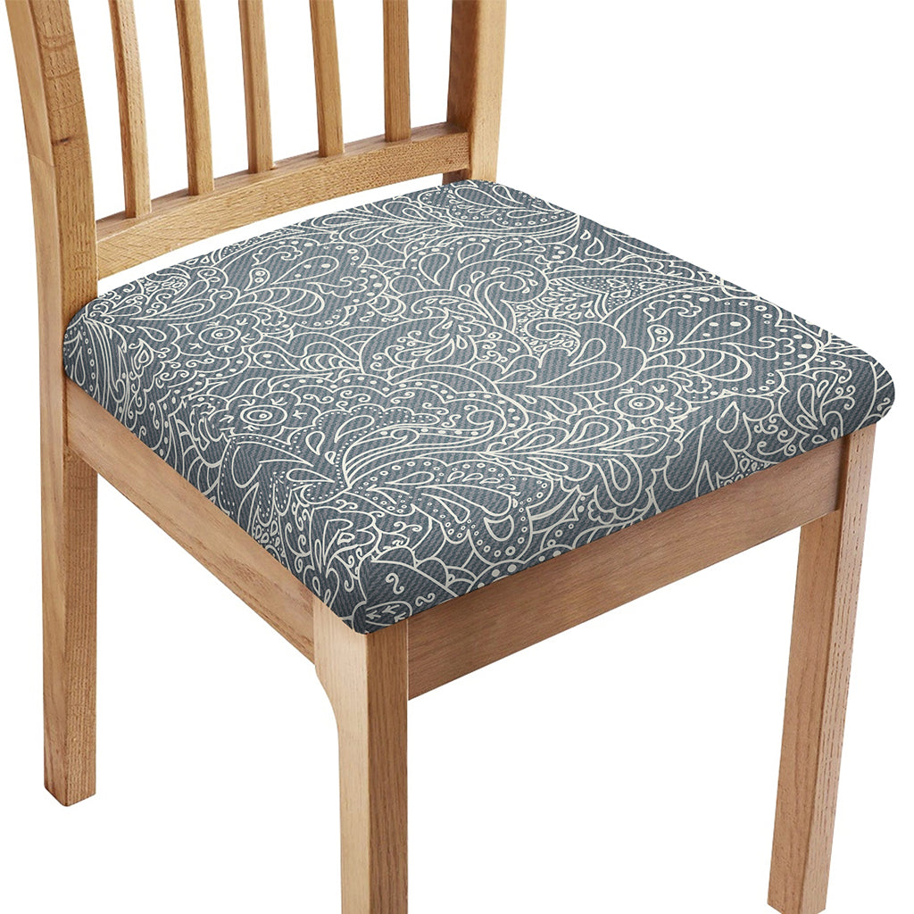 White And Grey Western Floral Print Chair Cushion Cover