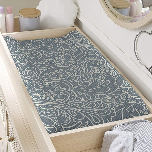 White And Grey Western Floral Print Changing Pad Cover