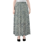White And Grey Western Floral Print Chiffon Maxi Skirt