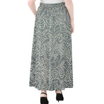 White And Grey Western Floral Print Chiffon Maxi Skirt