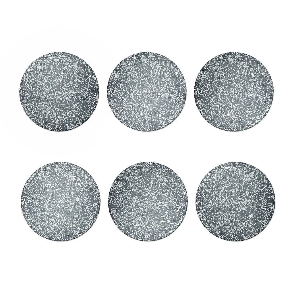 White And Grey Western Floral Print Coaster Set
