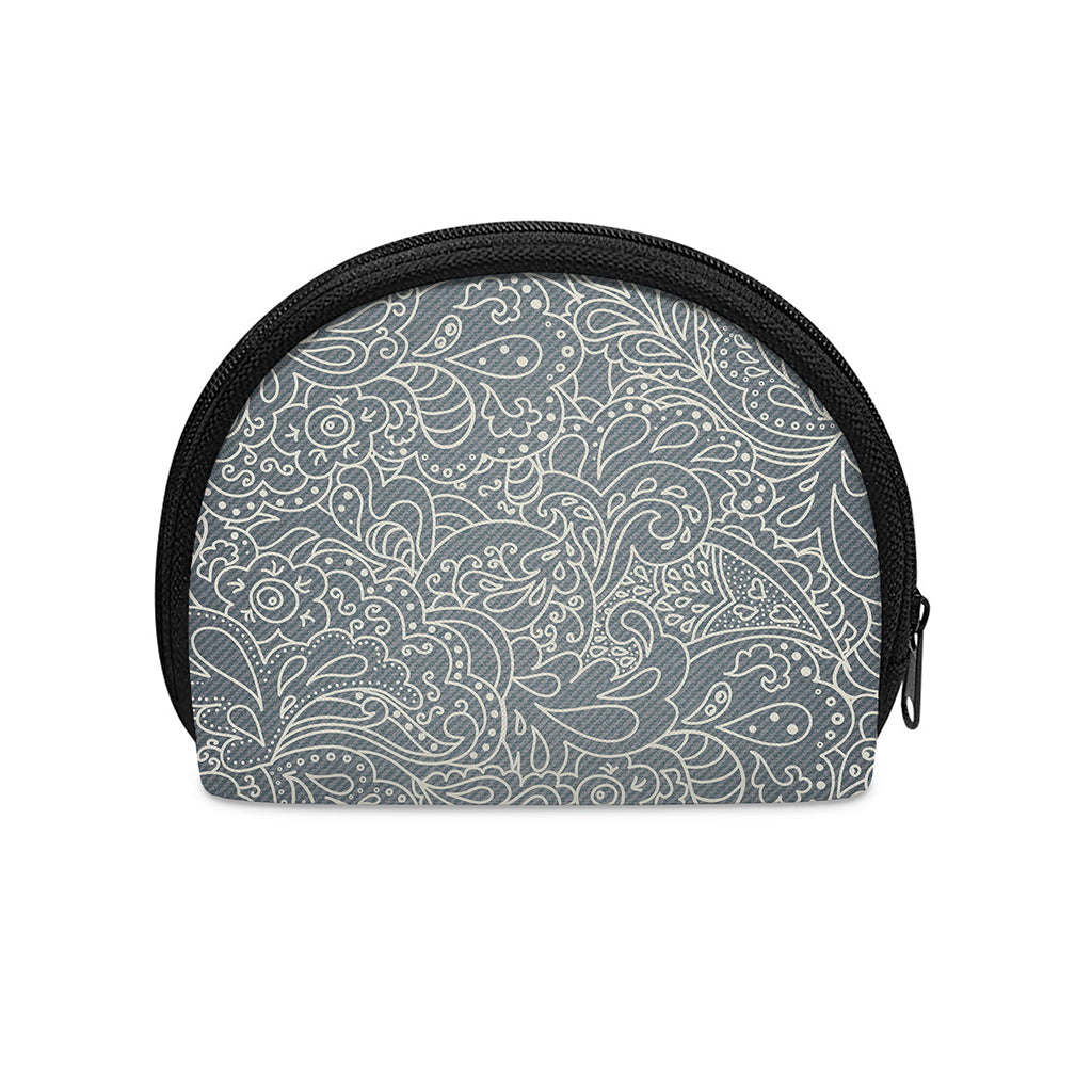 White And Grey Western Floral Print Coin Purse