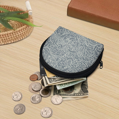 White And Grey Western Floral Print Coin Purse
