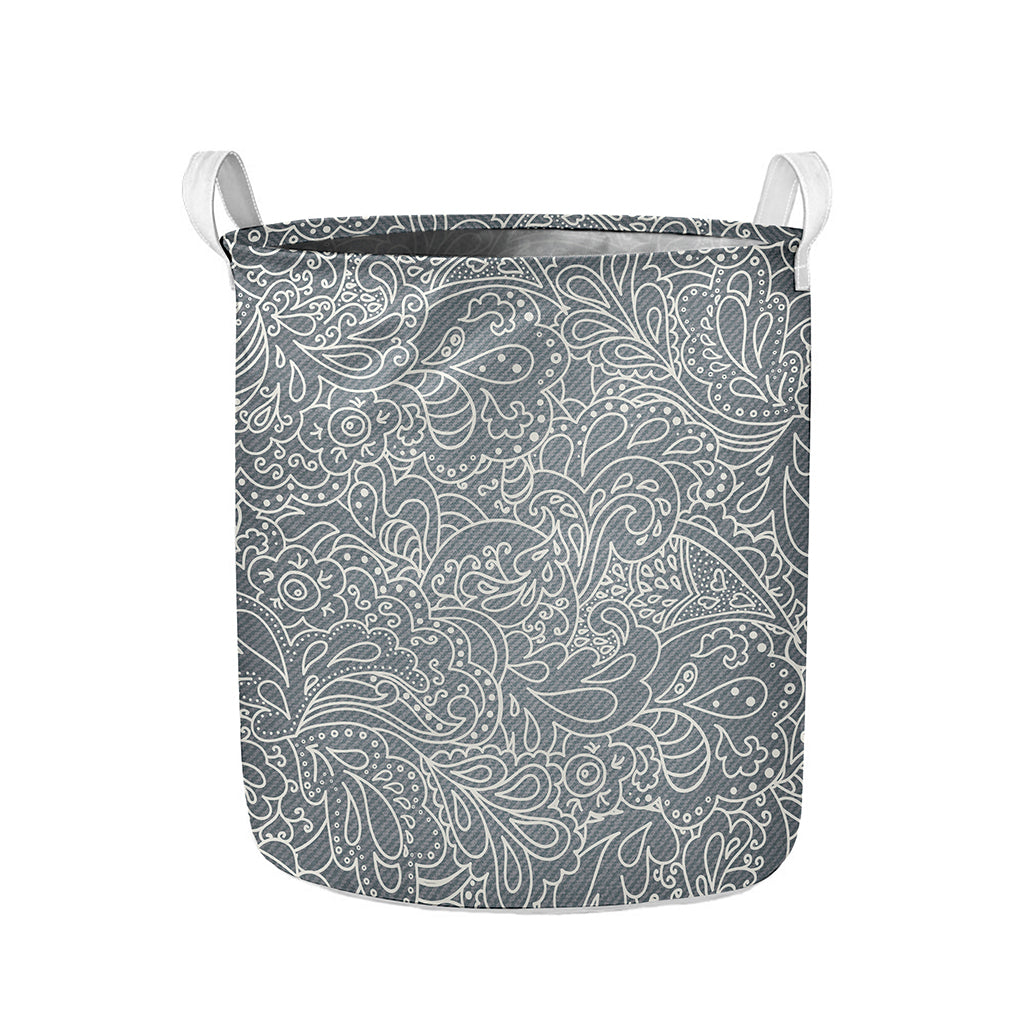 White And Grey Western Floral Print Collapsible Laundry Basket