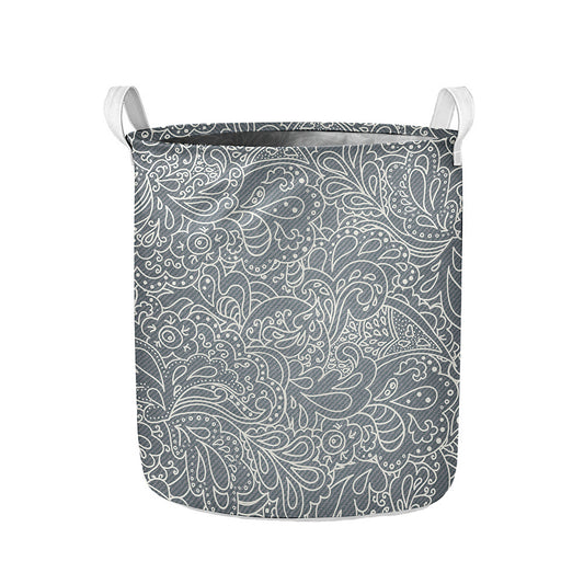 White And Grey Western Floral Print Collapsible Laundry Basket
