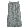White And Grey Western Floral Print Cotton Front Slit Maxi Skirt