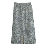 White And Grey Western Floral Print Cotton Front Slit Maxi Skirt