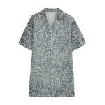 White And Grey Western Floral Print Cotton Hawaiian Shirt