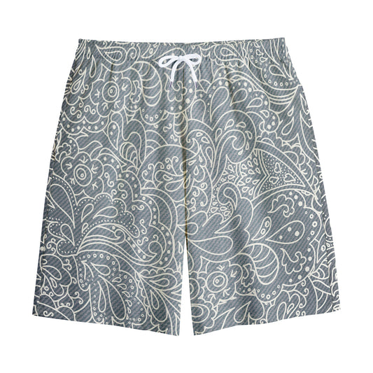 White And Grey Western Floral Print Cotton Shorts