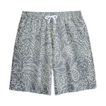 White And Grey Western Floral Print Cotton Shorts
