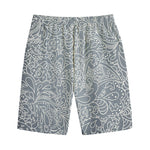 White And Grey Western Floral Print Cotton Shorts