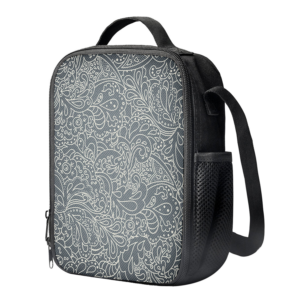 White And Grey Western Floral Print Crossbody Lunch Bag
