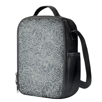 White And Grey Western Floral Print Crossbody Lunch Bag