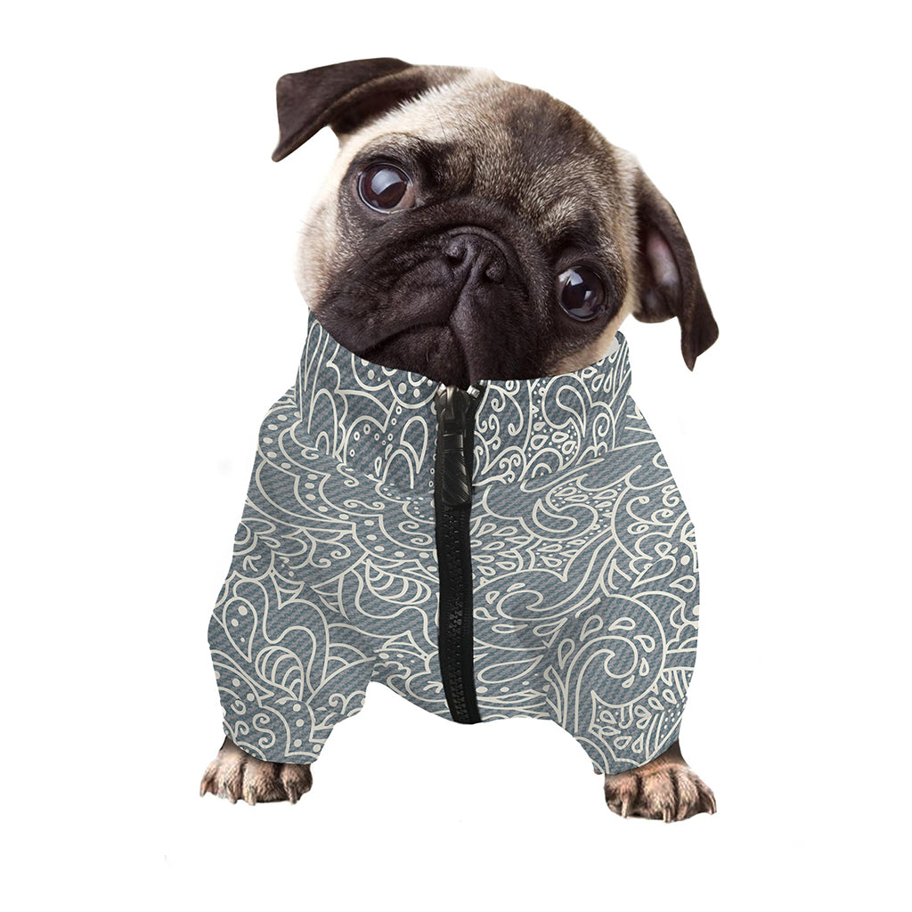 White And Grey Western Floral Print Dog Zip Up Jacket