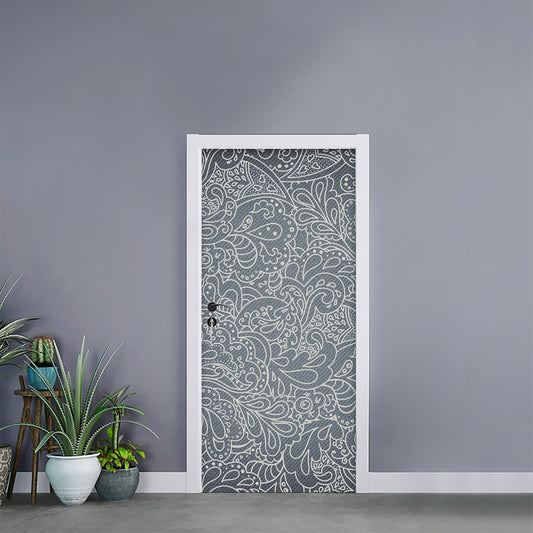 White And Grey Western Floral Print Door Sticker