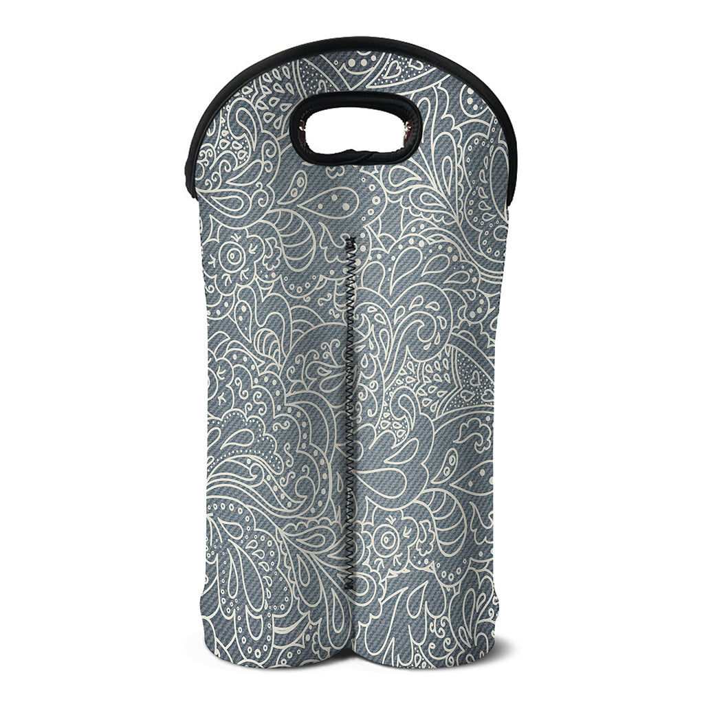 White And Grey Western Floral Print Double Neoprene Wine Tote
