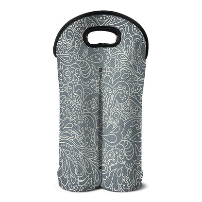 White And Grey Western Floral Print Double Neoprene Wine Tote