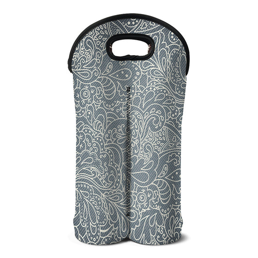 White And Grey Western Floral Print Double Neoprene Wine Tote