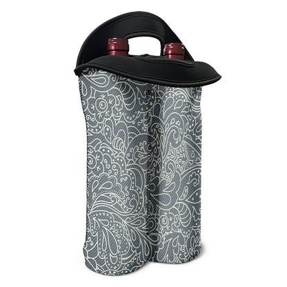 White And Grey Western Floral Print Double Neoprene Wine Tote