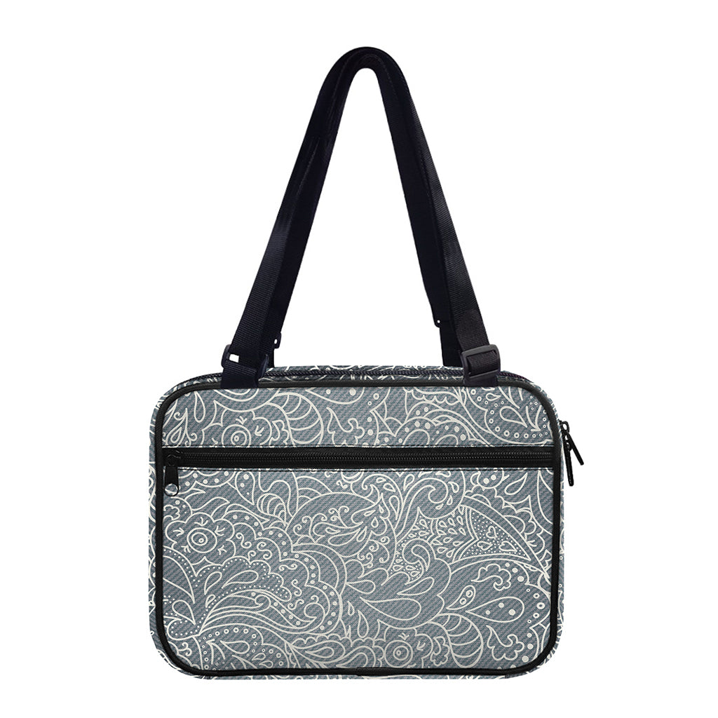 White And Grey Western Floral Print Double Strap Bible Bag