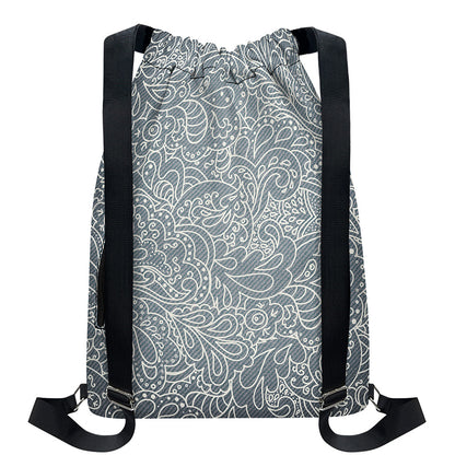 White And Grey Western Floral Print Drawstring Backpack