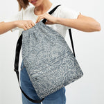 White And Grey Western Floral Print Drawstring Backpack