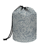 White And Grey Western Floral Print Drawstring Makeup Bag