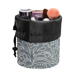 White And Grey Western Floral Print Drawstring Makeup Bag