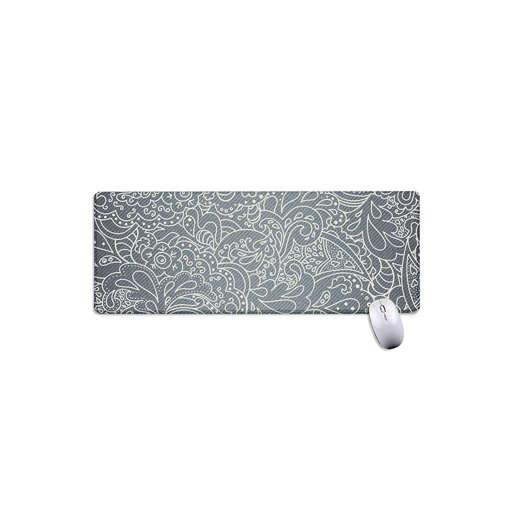 White And Grey Western Floral Print Extended Mouse Pad