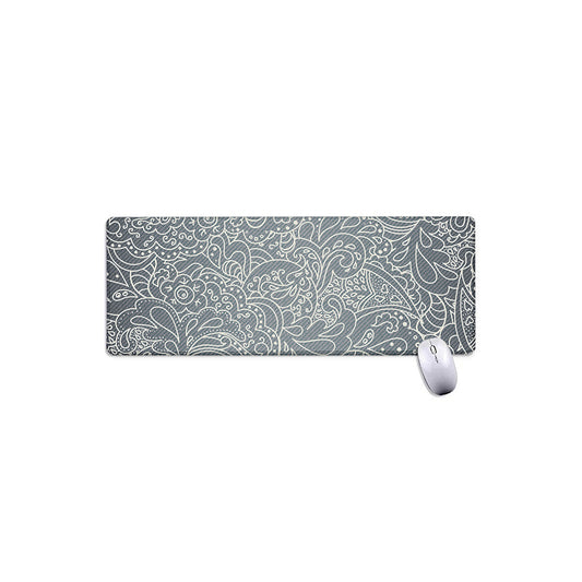 White And Grey Western Floral Print Extended Mouse Pad