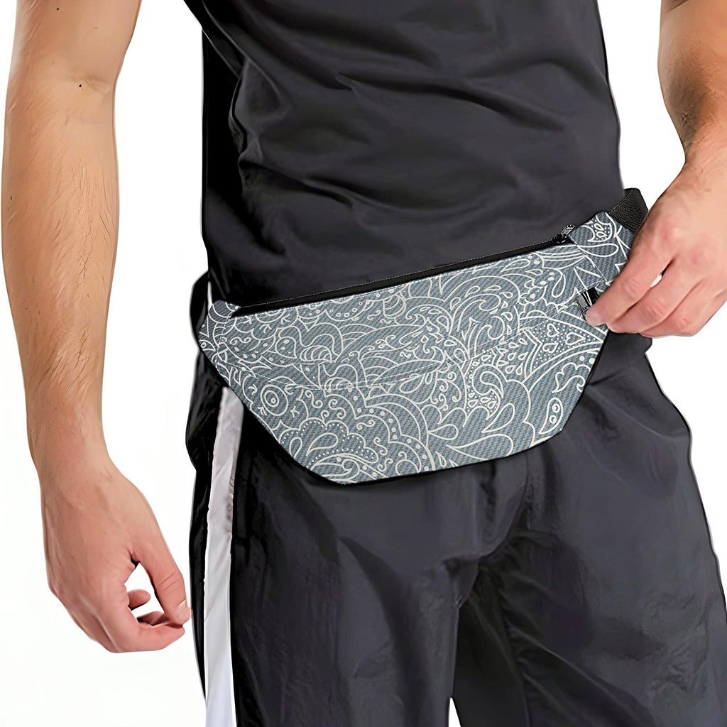 White And Grey Western Floral Print Fanny Pack