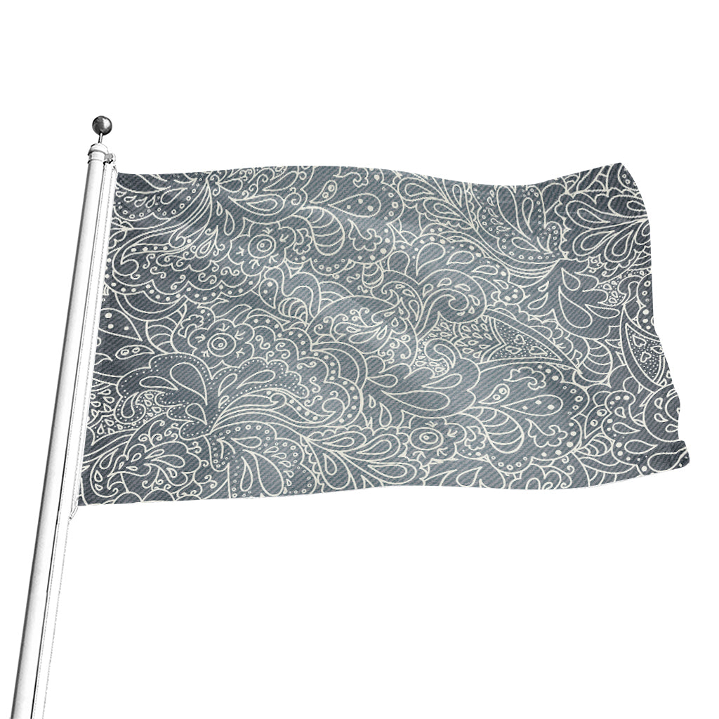 White And Grey Western Floral Print Flag