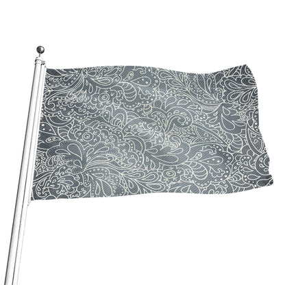 White And Grey Western Floral Print Flag
