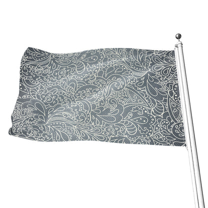 White And Grey Western Floral Print Flag