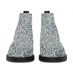 White And Grey Western Floral Print Flat Ankle Boots