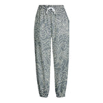 White And Grey Western Floral Print Fleece Lined Knit Pants