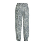 White And Grey Western Floral Print Fleece Lined Knit Pants
