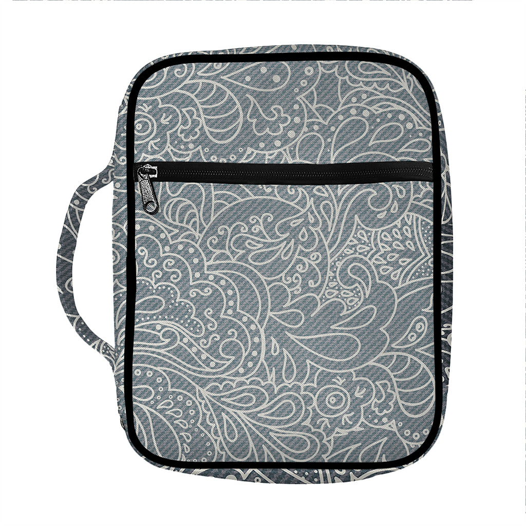 White And Grey Western Floral Print Front Pocket Bible Bag
