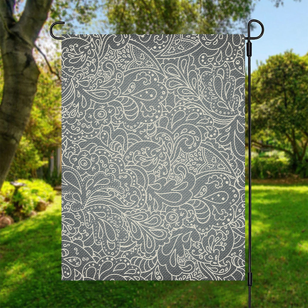 White And Grey Western Floral Print Garden Flag