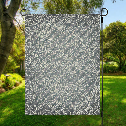 White And Grey Western Floral Print Garden Flag