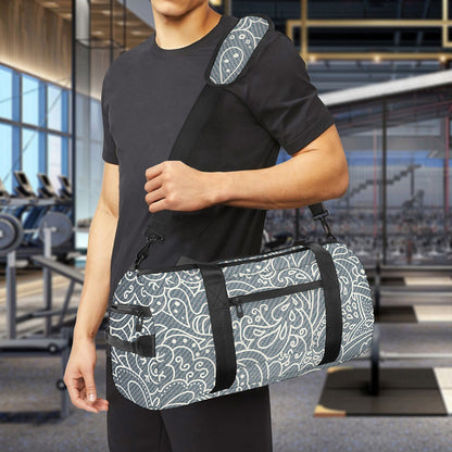 White And Grey Western Floral Print Gym Bag