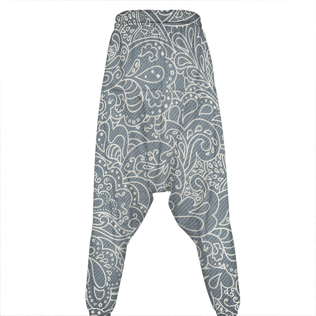 White And Grey Western Floral Print Hammer Pants