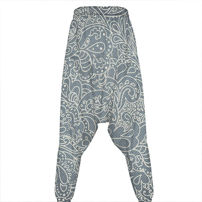White And Grey Western Floral Print Hammer Pants