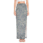 White And Grey Western Floral Print High Slit Maxi Skirt